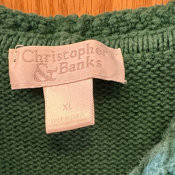 Christopher & Banks Emerald Green V-Neck Cable Knit Hoodie Sweater - Picture 2 of 11